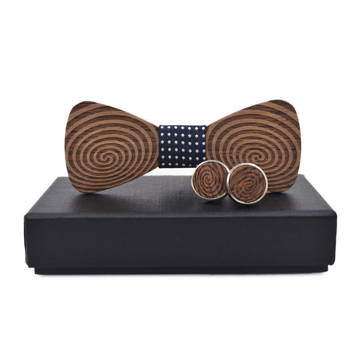 2Stk. Herren Holzfliege Set mit Hypnose-Wirbelaufdruck