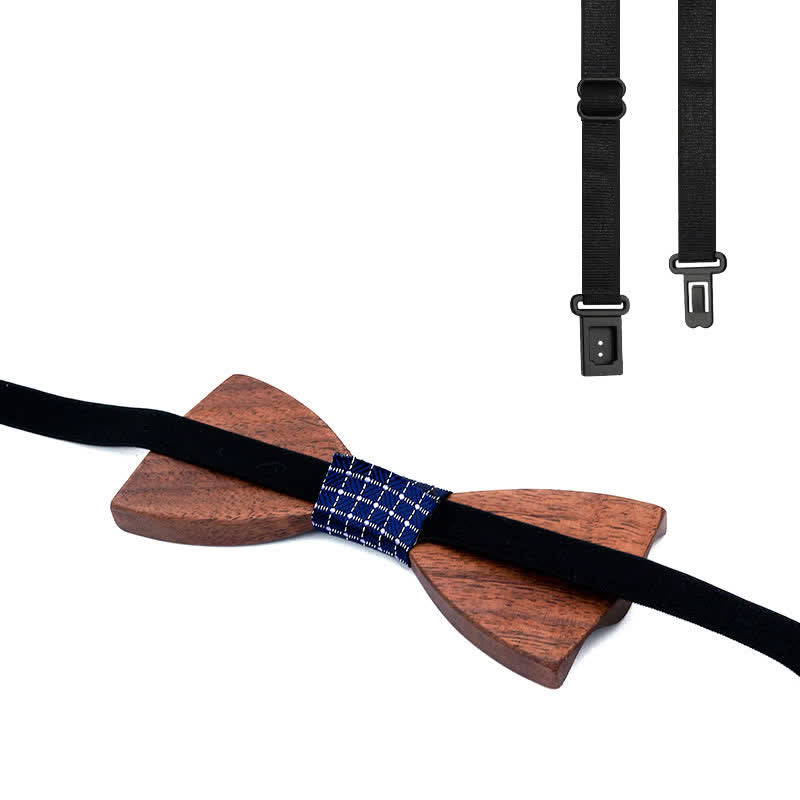 4er Set Herren Schwarz Walnuss Holz Fliege Set