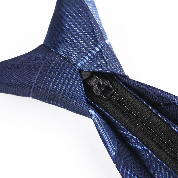 Marineblauer Reißverschluss-Schlips für Herren mit Farbverlauf und kariertem Muster - image 3