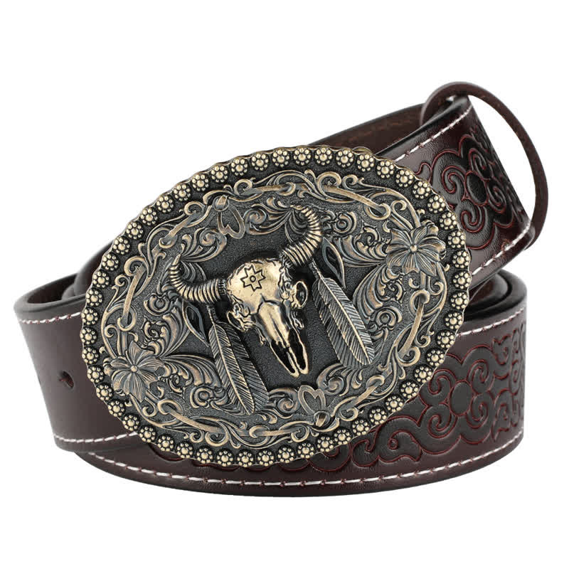 Herren-Jeans-Ledergürtel mit graviertem Feather Bull