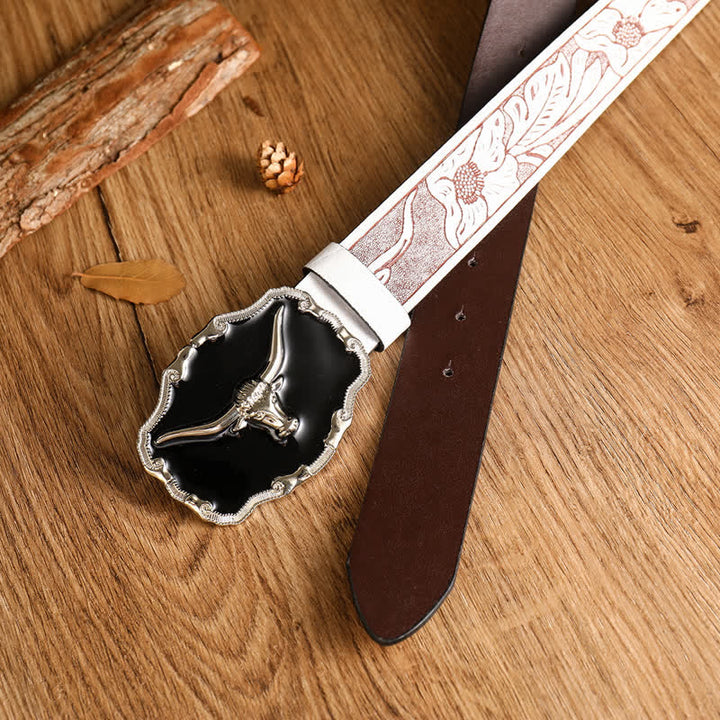 Schwarzer Western-Gürtel für Herren mit Longhorn Bullenkopf aus Leder