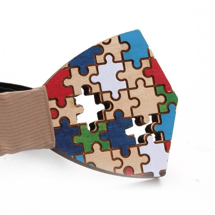 Holzfliege mit Puzzle-Muster für Herren