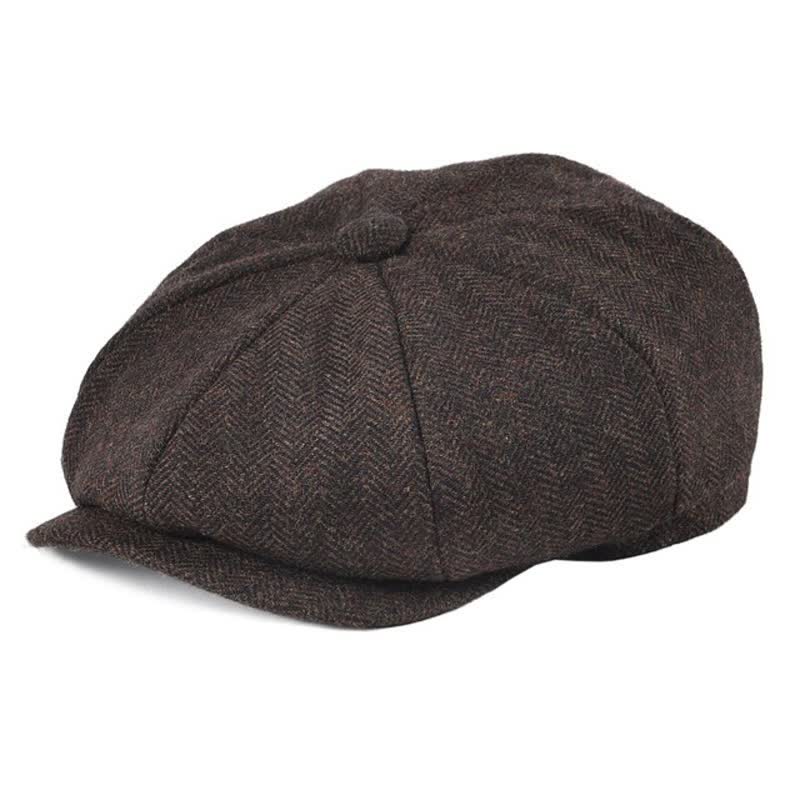Klassische Fischgrätenmuster Tweed Achteckige Baskenmütze - Kaffee - M (22"-22 7/8") - image 3