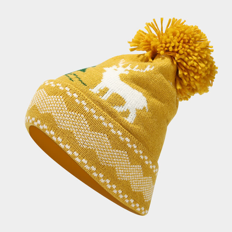 3-teiliger Set aus Mütze, Schal und Handschuhen mit Rentier- und Baum-Jacquardmuster für Damen