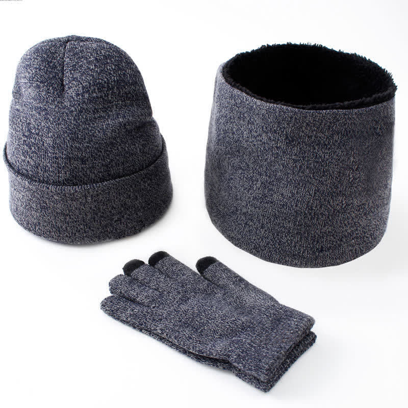 3er Set Warm Beanie Hat Scarf Touchscreen Gloves