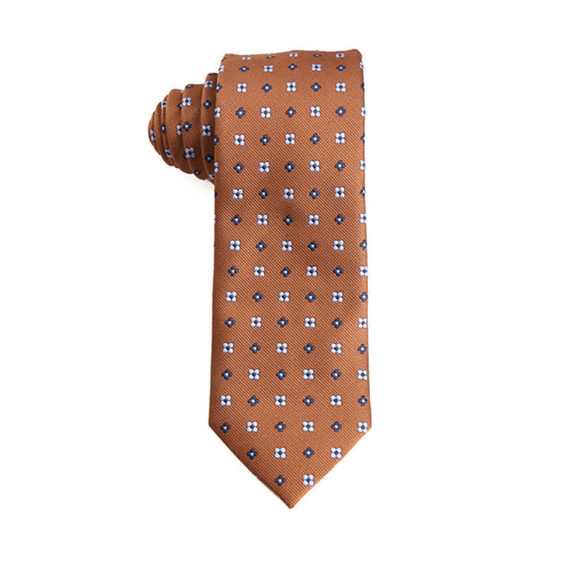 Orange-Rote Serien Krawatte mit Mikromotiven für Herren - Weiße und blaue Blume - image 6
