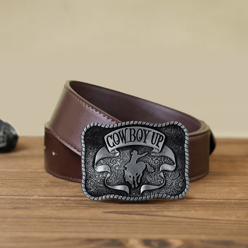 Männer DIY Cowboy Up Rodeo Horse Schnallengürtel aus Leder