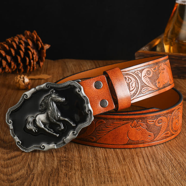 Schwarzer Leder-Gürtel für Herren mit silbernem Pferdemotiv - Stil #6 - 42 - image 11