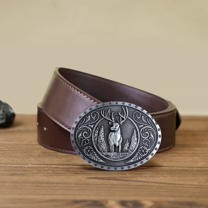 DIY Herren Gürtel mit ovaler Schnalle und Waldhirsch Motiv