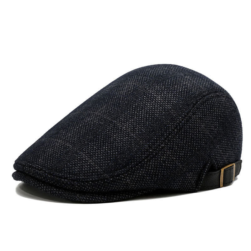 Künstler-Polarfleece-Kariertes Flat Cap Barett - Blau Schwarz - Verstellbar (ca. 22"-23 1/4") - image 0