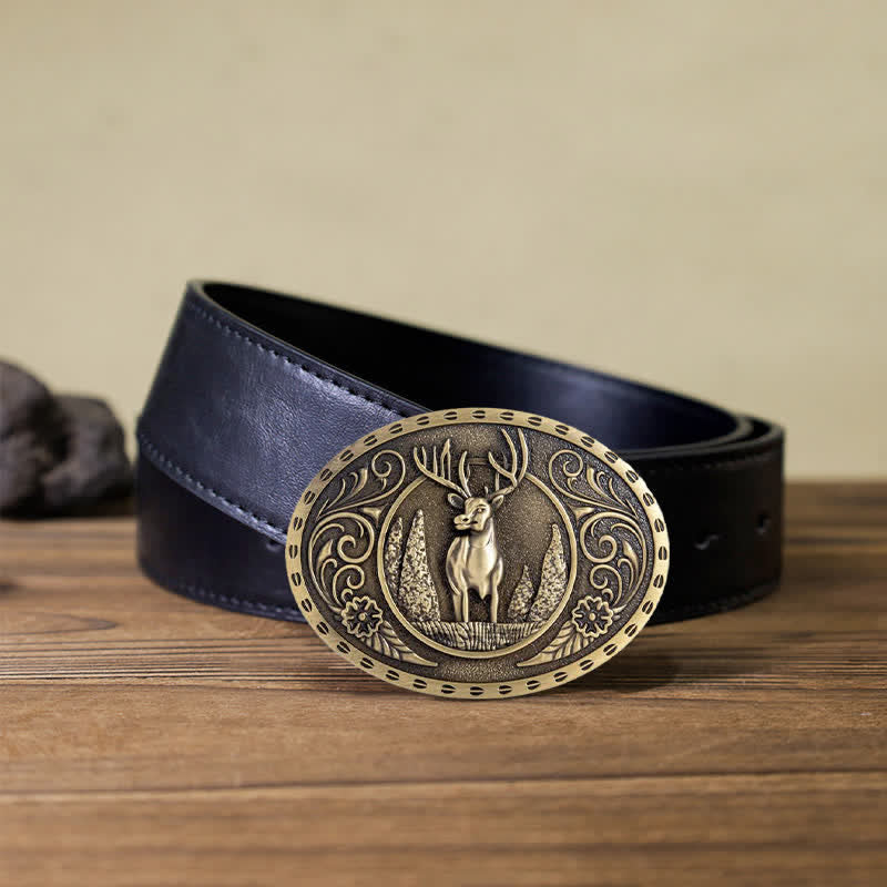 DIY Herren Gürtel mit ovaler Schnalle und Waldhirsch Motiv