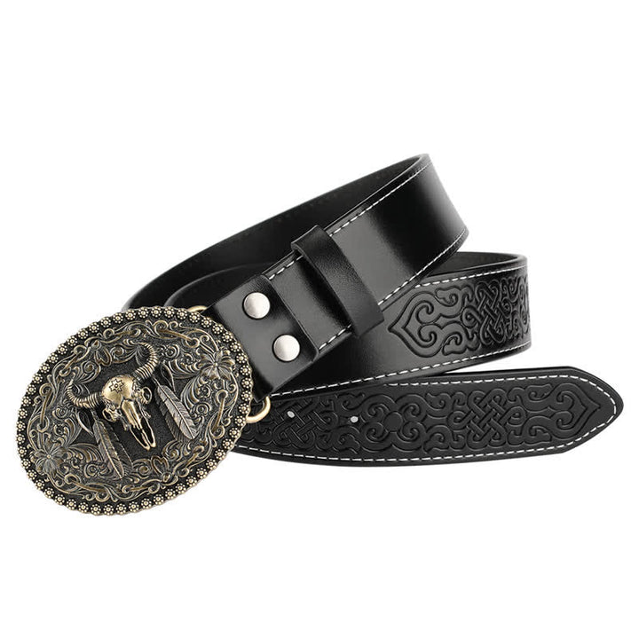 Herren-Jeans-Ledergürtel mit graviertem Feather Bull