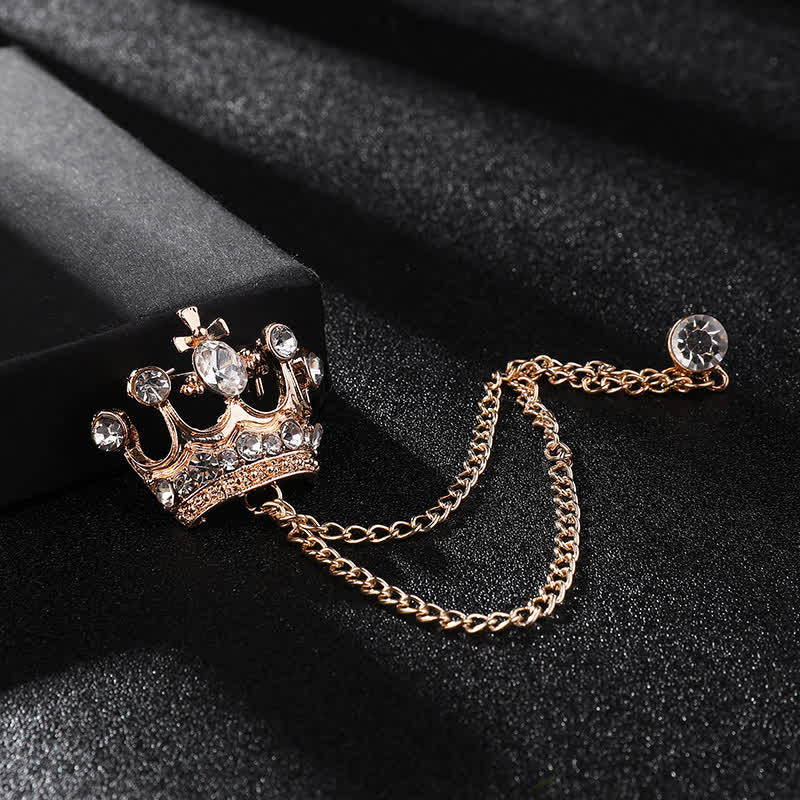 Herren Retro Kronenketten Strass-Brosche