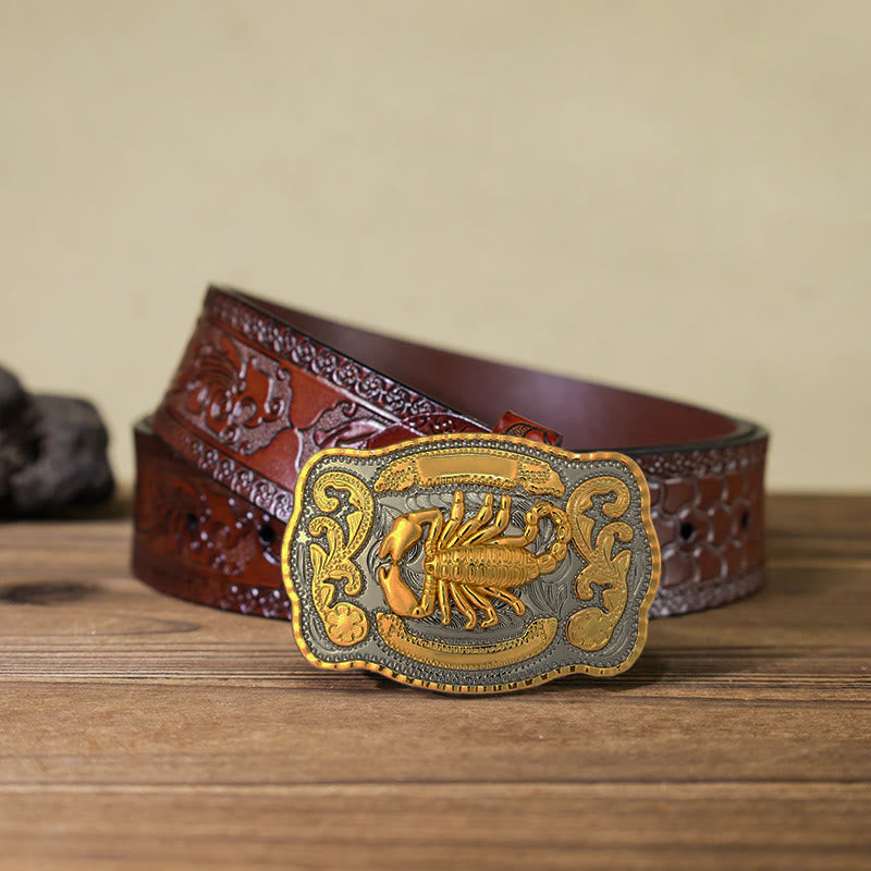 Herren DIY Ledergürtel mit goldener Skorpion-Schnalle