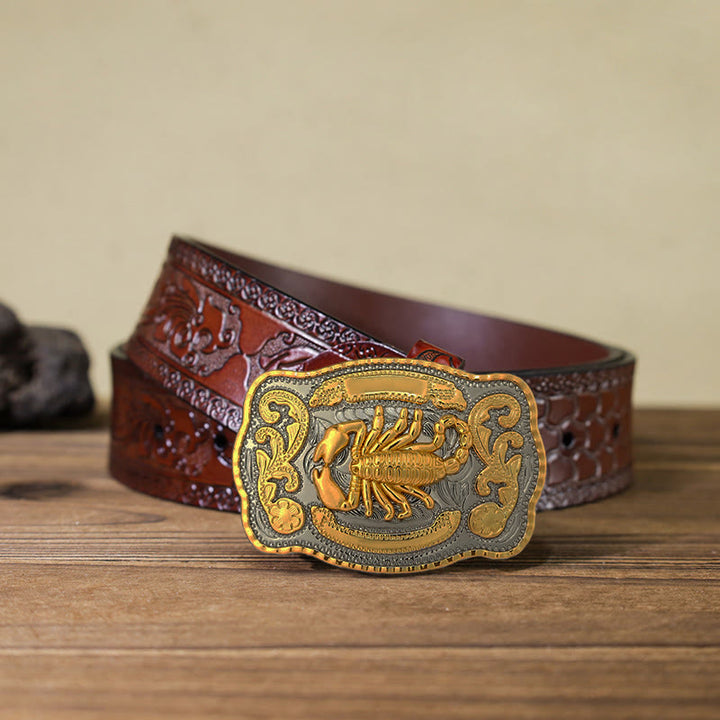 Herren DIY Ledergürtel mit goldener Skorpion-Schnalle