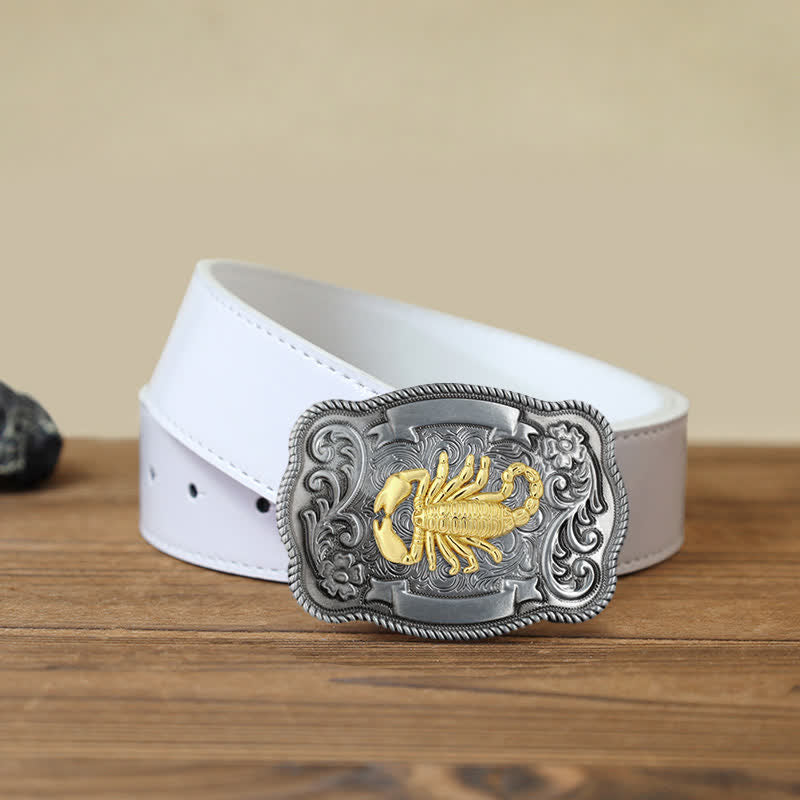 Herren DIY Ledergürtel mit goldener Tierschnalle - Skorpion - Weißer PU-Gürtel (40) - image 58