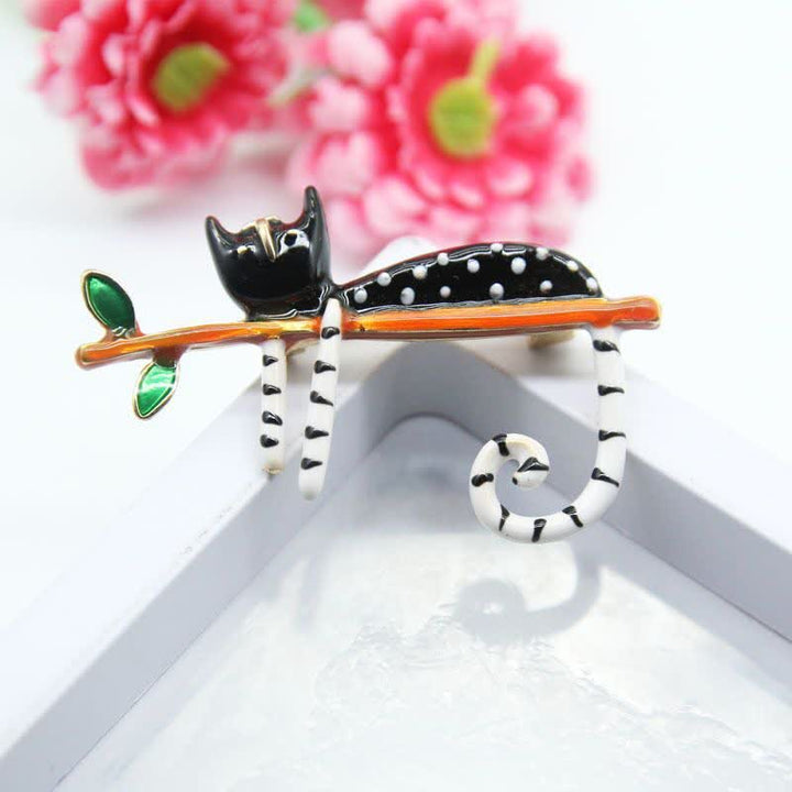 Frauen Gemütliches Kätzchen Polka Dot Katzenbrosche