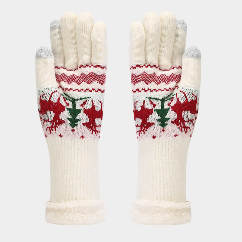 3-teiliger Set aus Mütze, Schal und Handschuhen mit Rentier- und Baum-Jacquardmuster für Damen