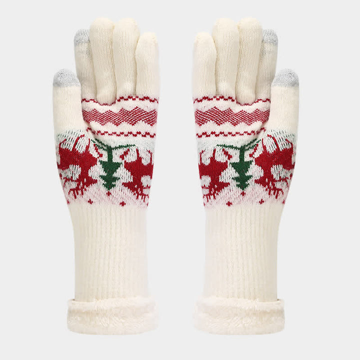 3-teiliger Set aus Mütze, Schal und Handschuhen mit Rentier- und Baum-Jacquardmuster für Damen