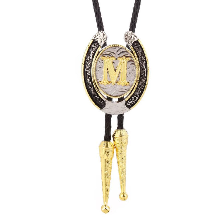Moderne Western-Hufeisen Anfänglicher Buchstabe A bis Z Bolo Tie - Gold - M - image 16