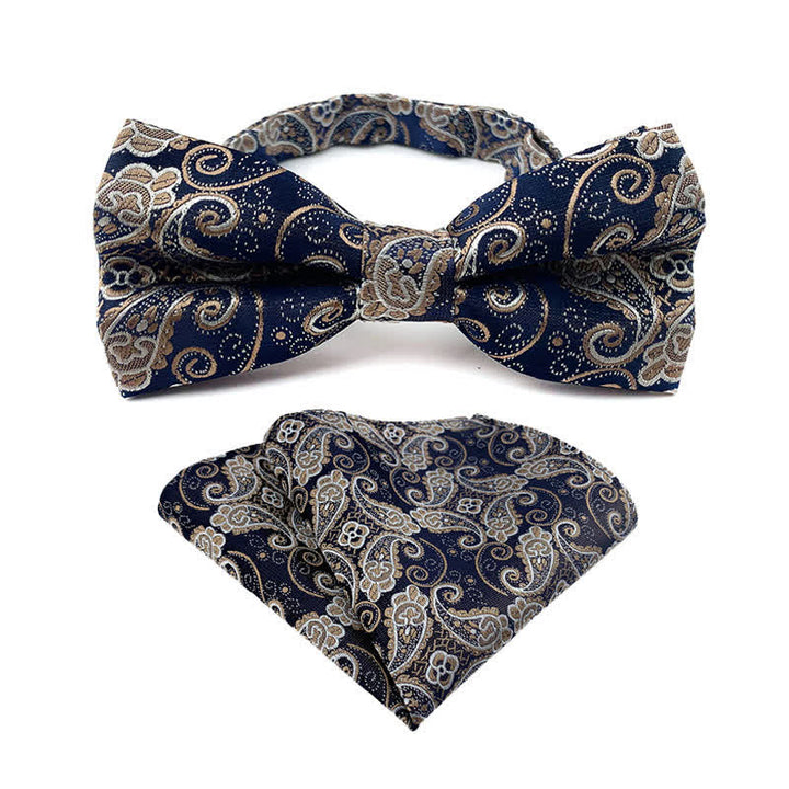 2-tlg. Set aus Fliege und Einstecktuch mit blumigem Paisley-Muster für Herren