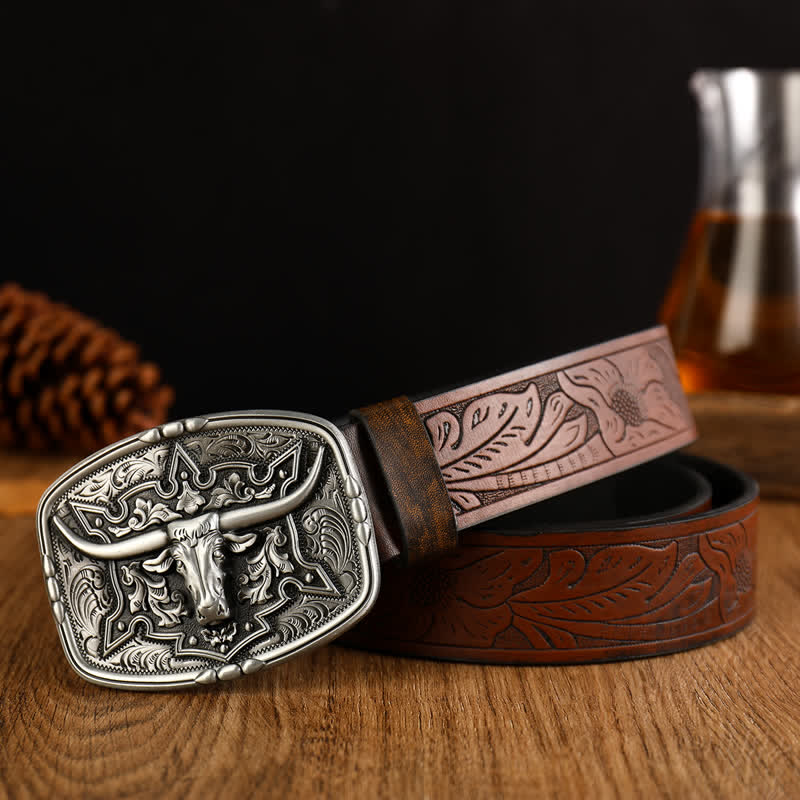 Herren-Gürtel im Western-Stil mit Kuhkopf-Pegung