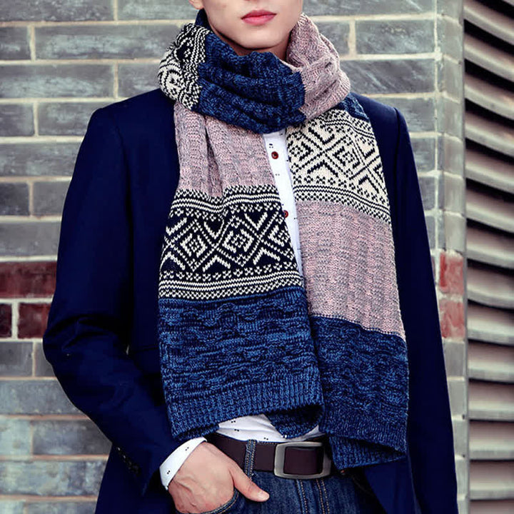 Herren Argyle Gestrickter Color Block Schal