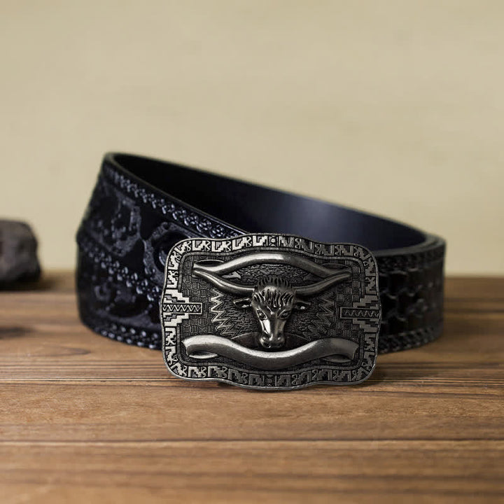 Herren-DIY-Silberne quadratische Langhorn-Stier-Schnallen-Ledergürtel