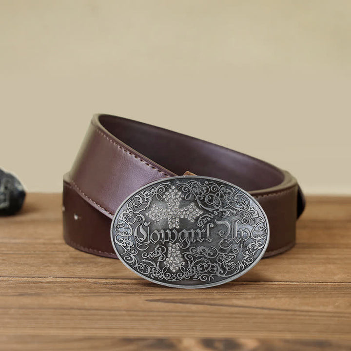 Damen DIY Cowgirl Rankennietenkreuzschnalle Ledergürtel