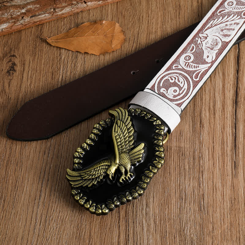 Ledergürtel mit Antik-Gold-Adler-Motiv für Herren