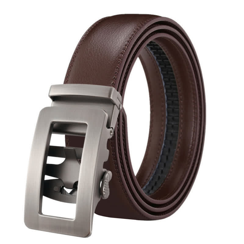 Herren Einfacher Hohl Automatik Schnalle Ledergürtel - Kaffee - 46 - image 7