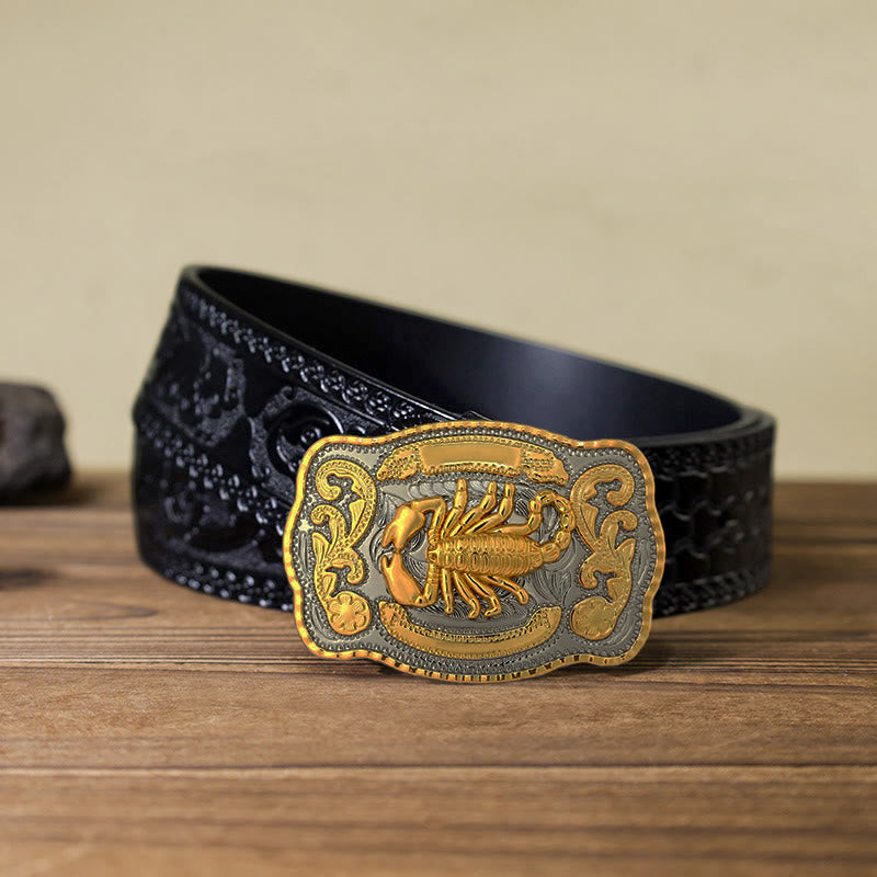 Herren DIY Ledergürtel mit goldener Skorpion-Schnalle