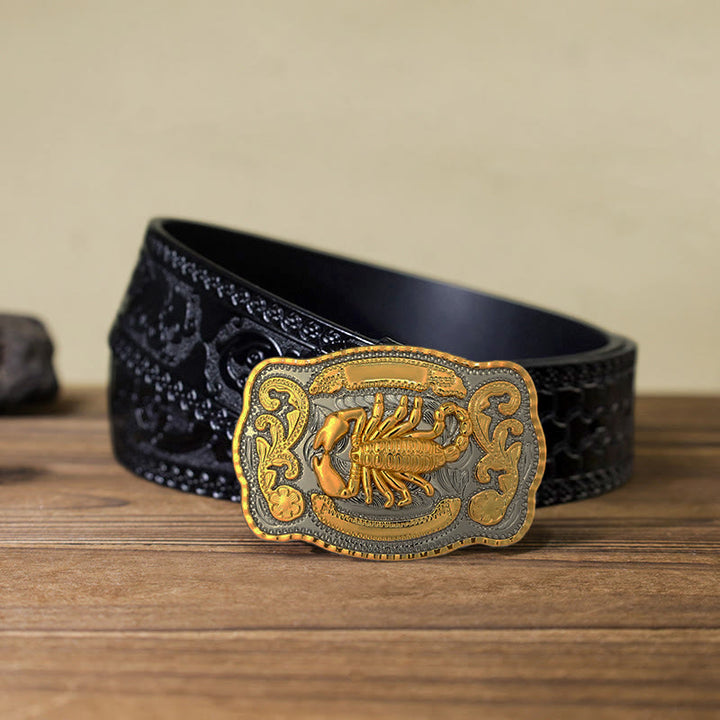 Herren DIY Ledergürtel mit goldener Skorpion-Schnalle