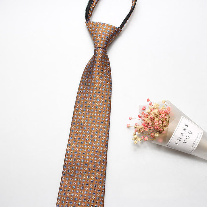 Retro Paisley Blumen Reißverschluss Krawatte für Herren - Khaki Flower - image 2