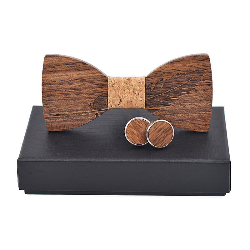 2 Stk. Herren Federgravur Holzkrawatten Set