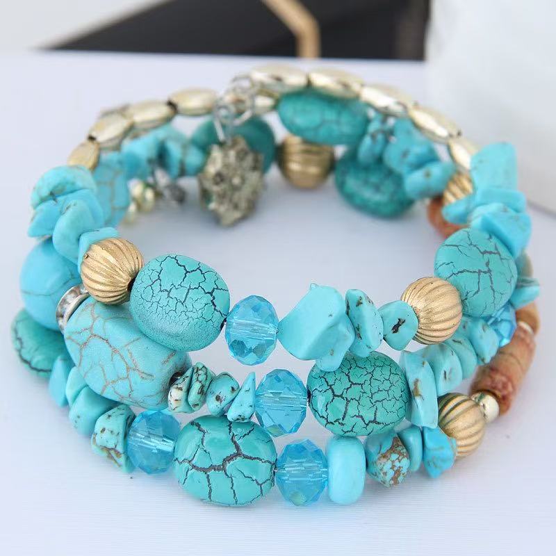 Vintage-Armband im böhmischen Stil mit mehrlagigen türkisfarbenen Achat-Kristallperlen - Hellblau - image 10