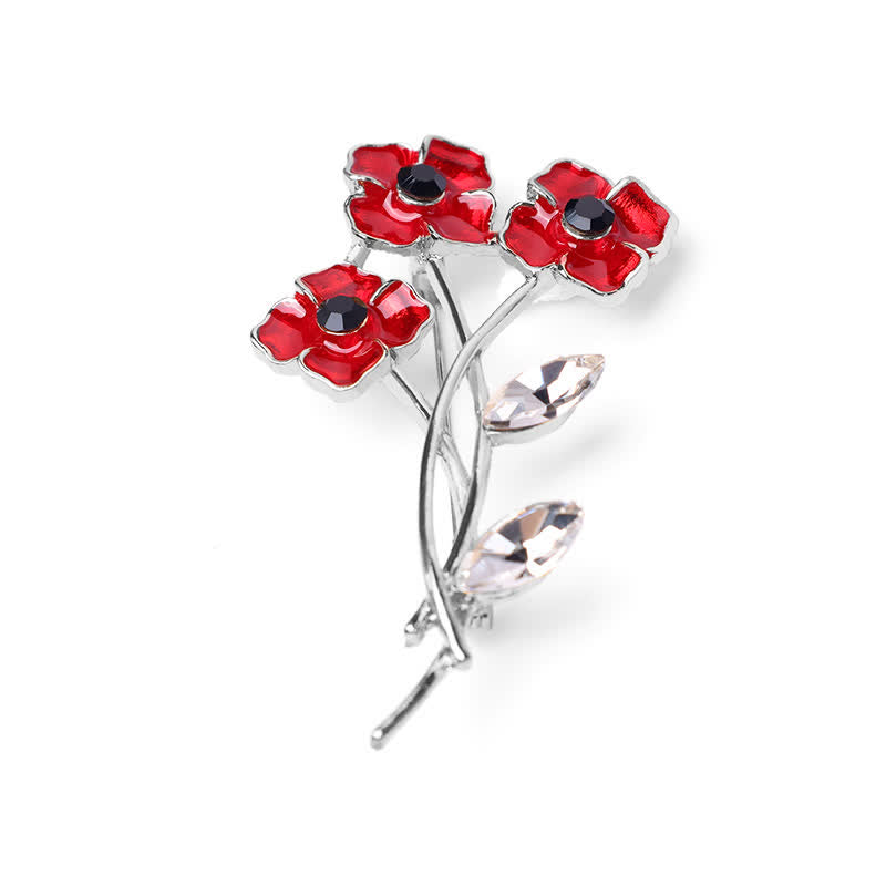 Unisex Rot Mohnblumenstrauß Posy Stem Brosche