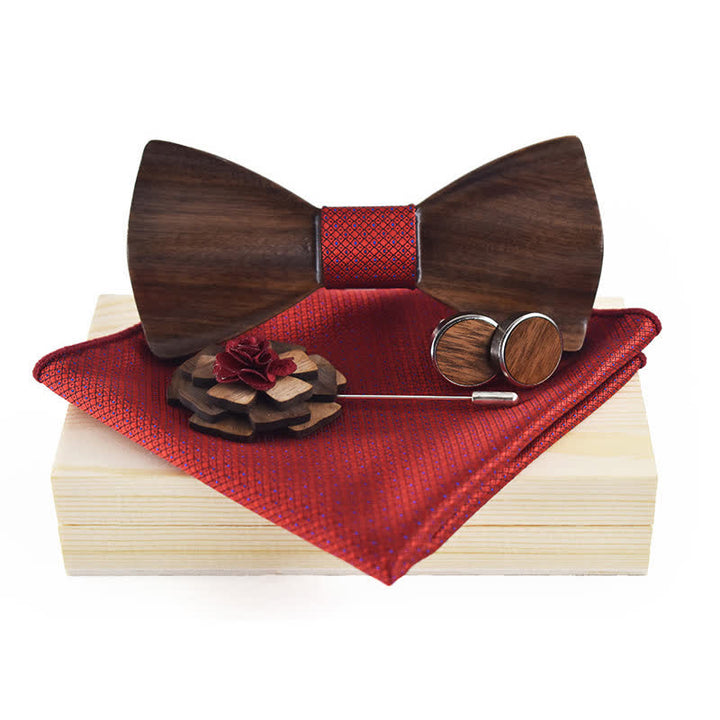 4Stk. Herren Vintage Schwarzes Holz Fliege Set
