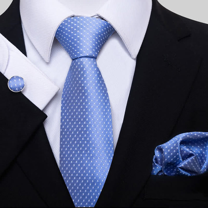 3-teiliger Krawattensatz für Herren in SkyBlue &amp; Weiß mit Punkten 