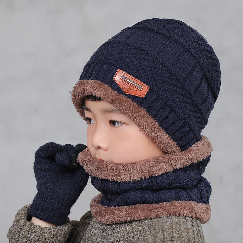 3-teiliges Set Erwachsene-Kinder Beanies gestrickte Mütze Schal Handschuhe
