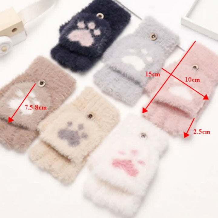 Warme flauschige Fausthandschuhe für Frauen mit Katzenpfotenmuster
