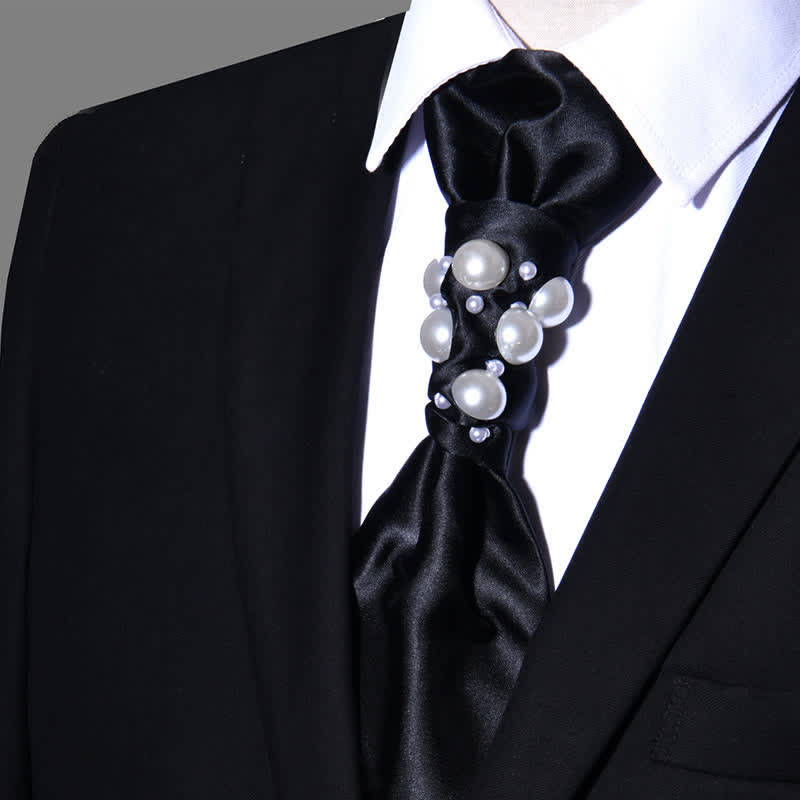 Vintage-Perlen-Hochzeitskrawatte für Herren - Schwarz - image 6