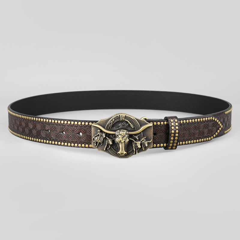 Herren Vintage Western Longhorn Bull Ledergürtel