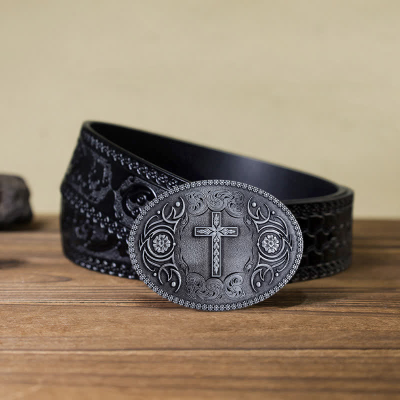 DIY Glaubenskreuz Blümchen Schnalle Ledergürtel für Herren