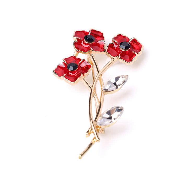 Unisex Rot Mohnblumenstrauß Posy Stem Brosche