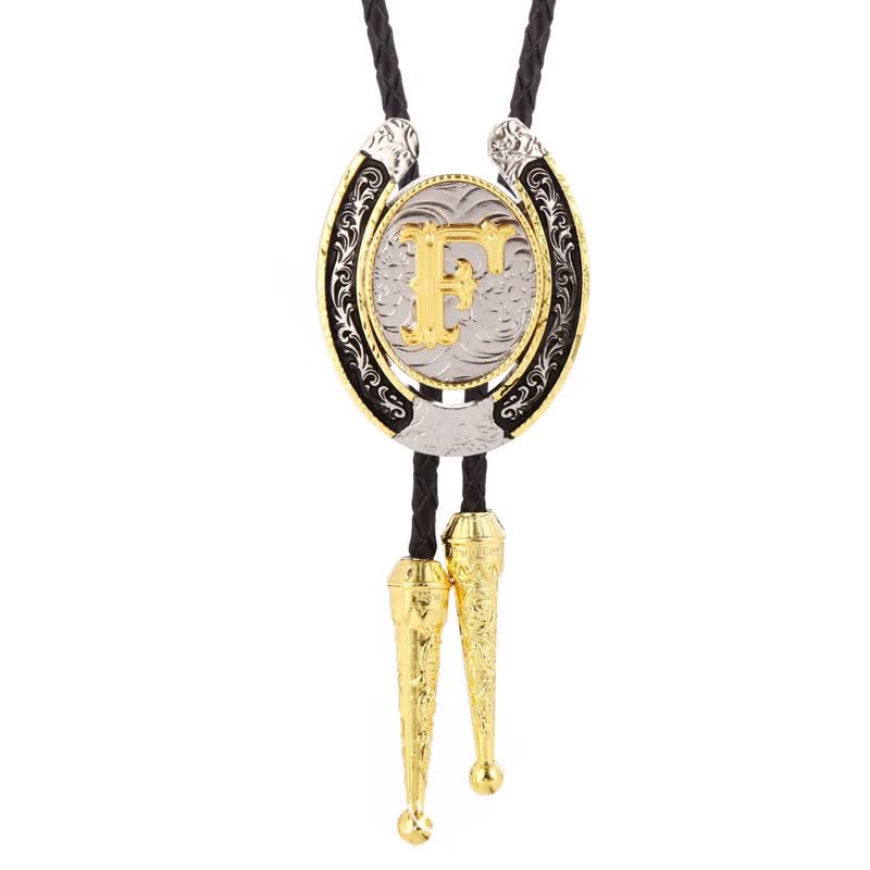 Moderne Western-Hufeisen Anfänglicher Buchstabe A bis Z Bolo Tie - Gold - F - image 9
