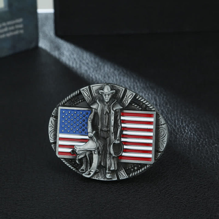 Herren DIY American Flag Cowboy Schnallengürtel aus Leder