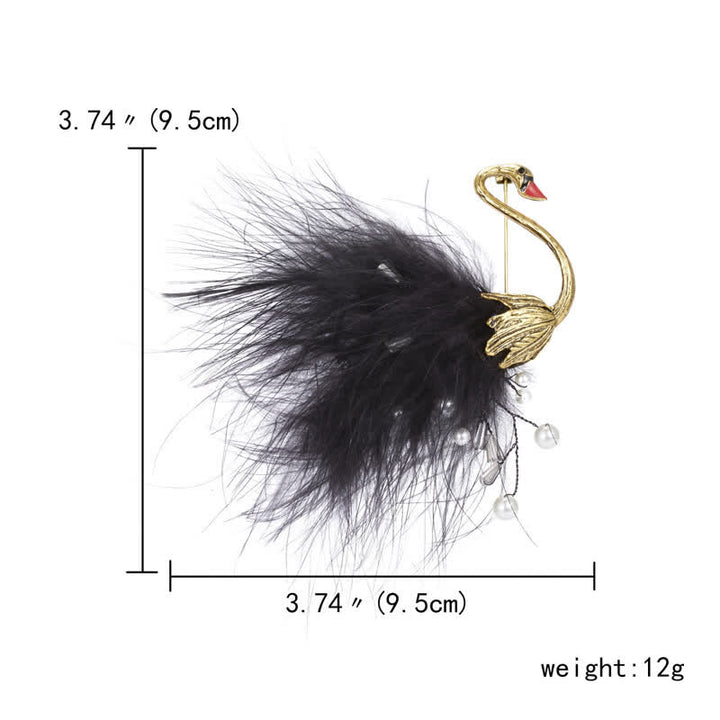 Frauen Schwarz / Weiß Schwan Plüschfeder Brosche