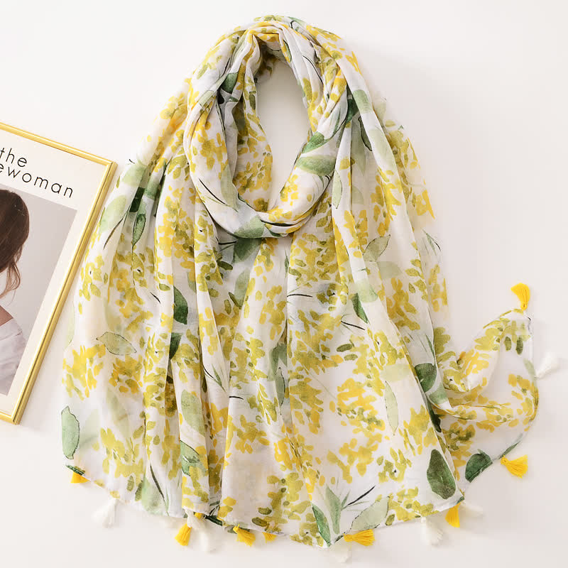 Dünner, hübscher Schal mit Schmetterlings- und Blumenmuster und Quasten für Frauen
