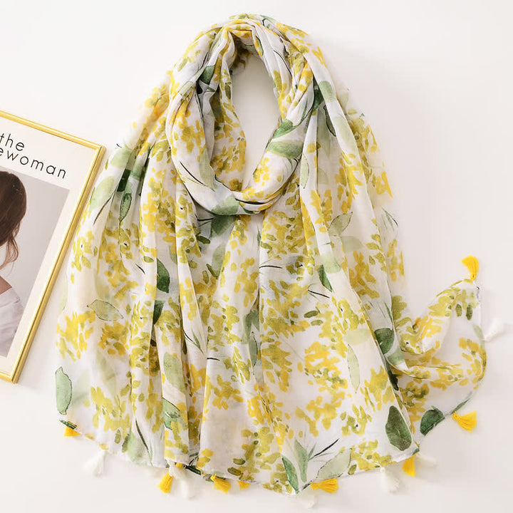Dünner, hübscher Schal mit Schmetterlings- und Blumenmuster und Quasten für Frauen